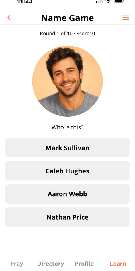 Learn Names game — Who is this? with four name choices