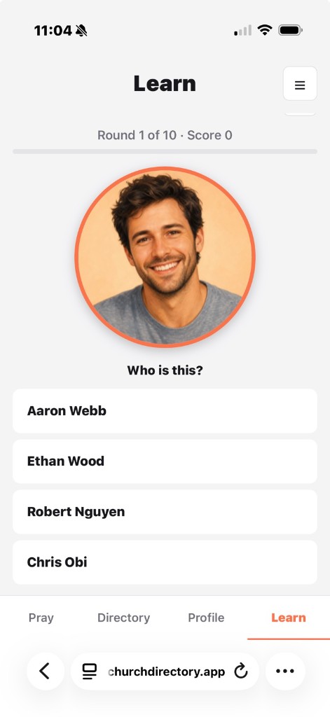 Learn Names game — Who is this? with four name choices