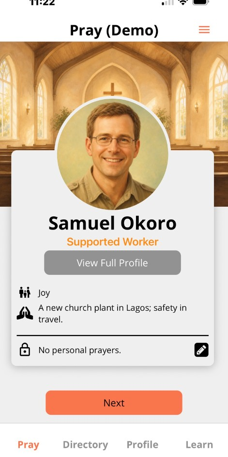 Church Directory Pray screen